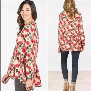 Matilda Jane Make Believe Mistletoe Magic Tunic Top Sz S Red Pink Black Floral
